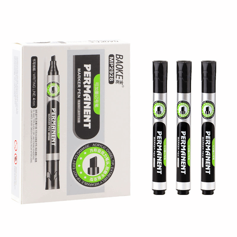 Маркер водостійкий, 1-4 мм клин. накінечник чорний Baoke (MP2928-black)